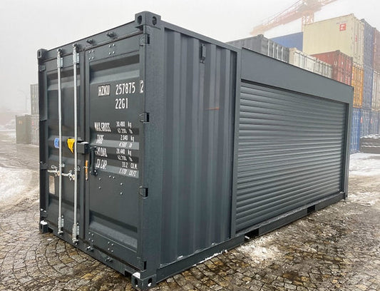 20 Fuß Seecontainer Anthrazit lackiert mit Rollladen