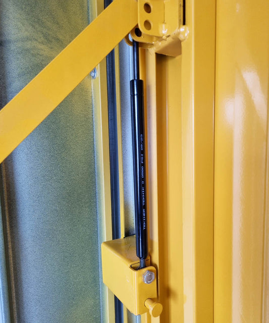 2m XXL Kiosk Container RAL 1028 Melonengelb mit großer Verkaufsklappe & Doppeltür