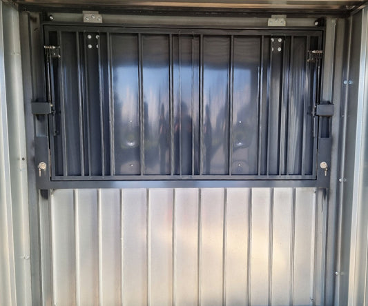 2m XXL Kiosk Container RAL 7016 Anthrazit mit großer Verkaufsklappe & Doppeltür